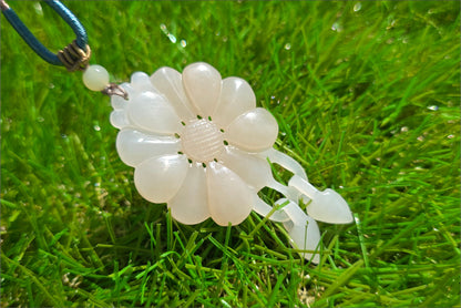 Certified Natural Lotus Pink Nephrite Jade Hand Carved Sunflower Pendant, 天然藕粉和田玉手工雕刻向日葵吊坠
