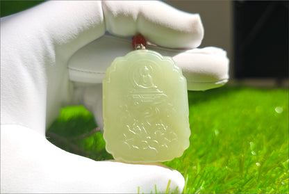 Certified Natural Qingshui Nephrite Jade Carved Guanyin Pendant, 天然晴水和田玉观音吊坠