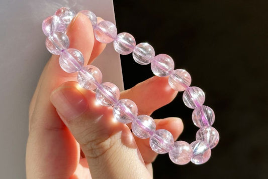 9mm+, Certified Natural High Grade Icy Transparent Cat Eye Kunzite Bracelet, Genuine Kunzite Stretch Bracelet. 天然拉丝猫眼高冰紫锂辉手串