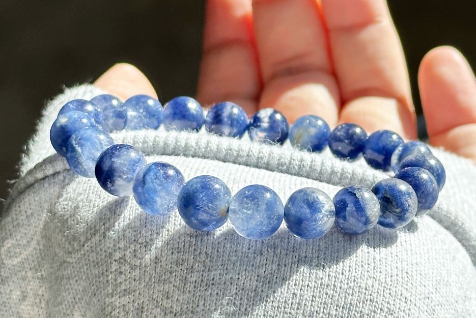 9mm, Certified Rare Find Natural Genuine Blue Dumortierite Beads Bracelet, Dumortierite Crystal Beads Bracelet, 天然收藏级浓郁蓝线石蓝绒发晶手串