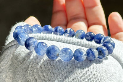 9mm, Certified Rare Find Natural Genuine Blue Dumortierite Beads Bracelet, Dumortierite Crystal Beads Bracelet, 天然收藏级浓郁蓝线石蓝绒发晶手串