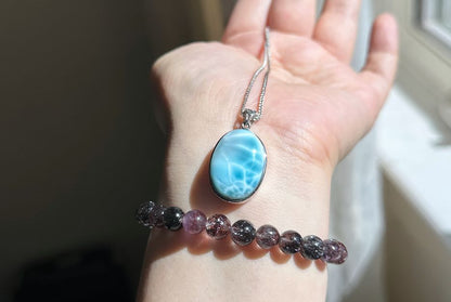 Certified Natural Dominican Blue Larimar pendant, Larimar Pendant, Silver Larimar Pendant, 海纹石纯银吊坠