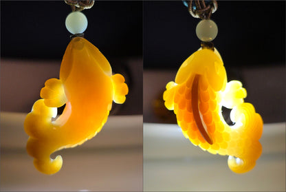 Certified Natural High Quality Sugar Brown and White Nephrite Jade Hand-Carved Koi Fish Pendant, 天然且末糖白和田玉苏工手工雕刻锦鲤吊坠