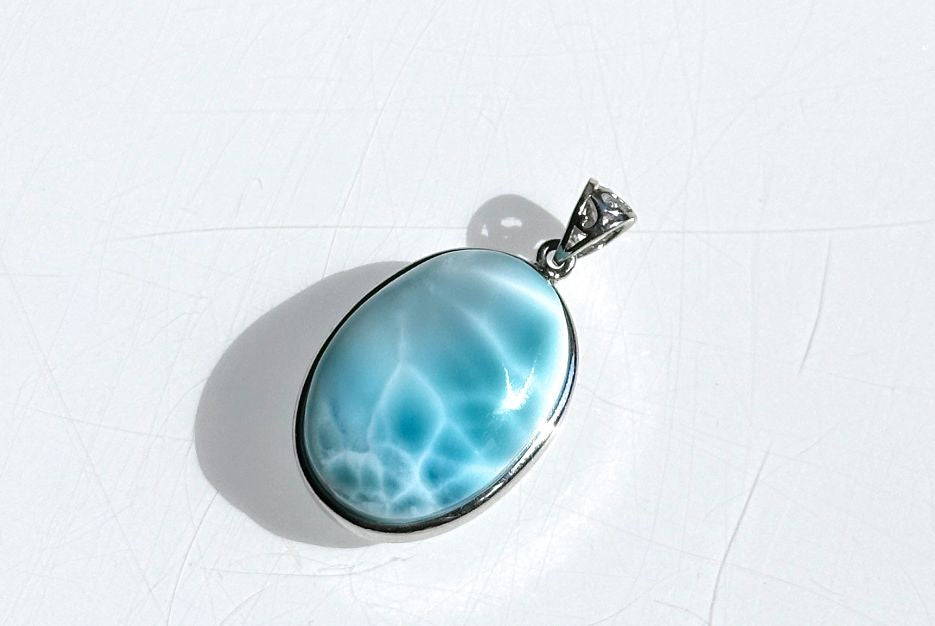 Certified Natural Dominican Blue Larimar pendant, Larimar Pendant, Silver Larimar Pendant, 海纹石纯银吊坠