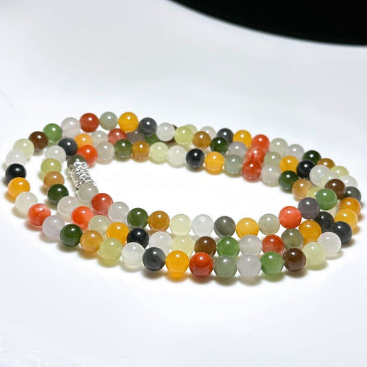 Certified Natural Multi Nephrite Jade, Nanhong Agate and Yellow Agate Beads Necklace, 天然和田玉南红缅黄多宝项链