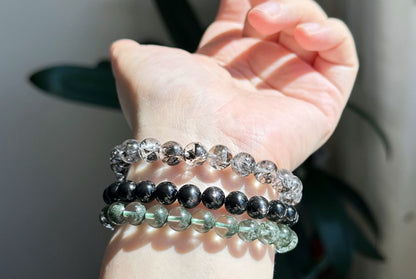 8.7mm+, Certified Natural High Grade Herkimer Diamond Round Beads Bracelet, Herkimer Diamond Bracelet, 天然最高级近无棉纯净体大闪片闪灵钻圆珠手串