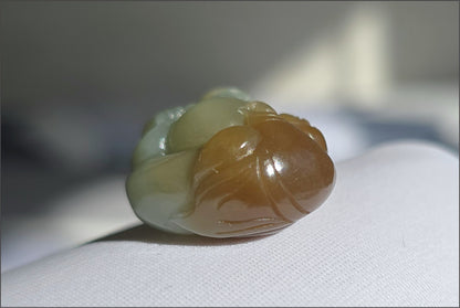 Certified Natural Blue and Sugar Nephrite Jade Hand-Carved Caishen and Buddha  Pendant | Small Handmade Jade God of Wealth | 天然蓝带糖玉手工雕刻财神吊坠