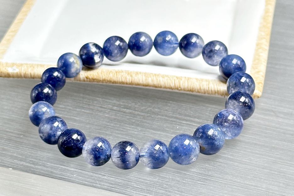 9mm, Certified Rare Find Natural Genuine Blue Dumortierite Beads Bracelet, Dumortierite Crystal Beads Bracelet, 天然收藏级浓郁蓝线石蓝绒发晶手串