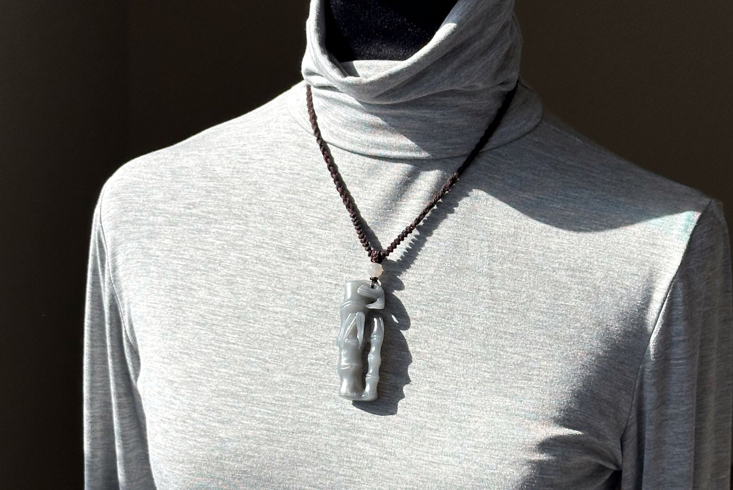 Certified Natural Smoky Purple Nephrite Jade Hand-Carved Bamboo Shoot Pendant, 天然浓烟紫和田玉手工雕刻竹节吊坠