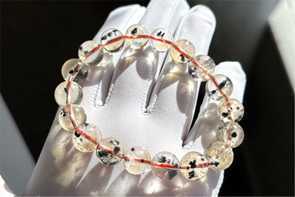 11mm, Certified Rare Find Natural Top Grade Citrine with Hollandite Beads Bracelet, Citrine Hollandite Quartz, 巴西天然黄水晶海胆手串