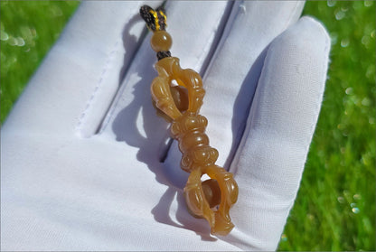 Certified Natural High Quality Sugar Brown Nephrite Jade Hand Carved Vajra Pestle Pendant, 天然且末糖玉手工雕刻降魔杵吊坠