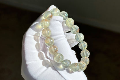 11mm+, Certified Rare Find, Collector's Grade Natural High Clarity Arusha Green Beryl Bracelet, 天然坦桑尼亚收藏级阿鲁沙金太阳绿柱石手串