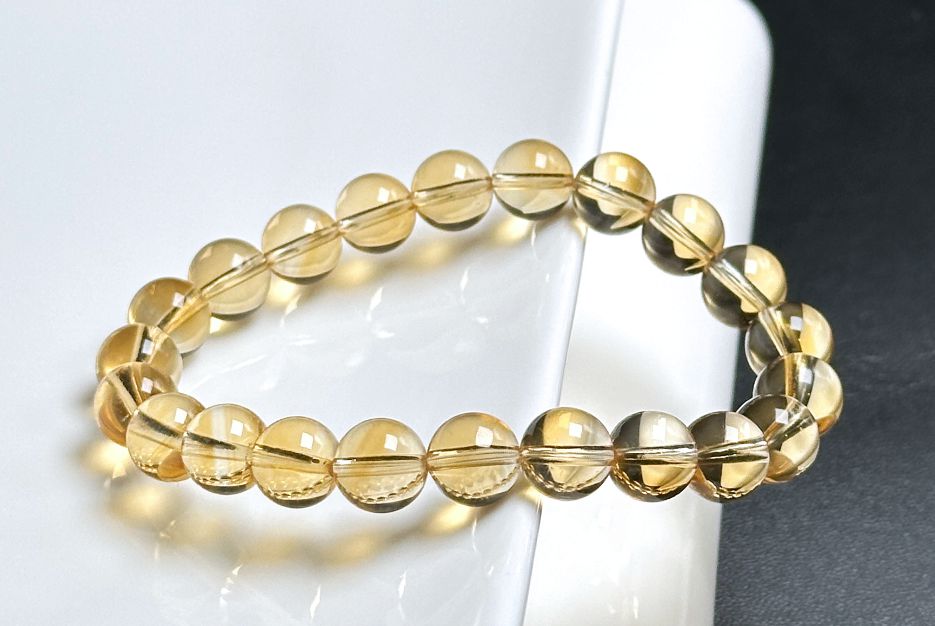 8.7mm+, Certified Natural Collector's Gem Grade Deep Yellow Citrine Beads Bracelet, Untreated High Clarity Natural Citrine, 天然宝石级玻璃体暴力黄黄水晶手串