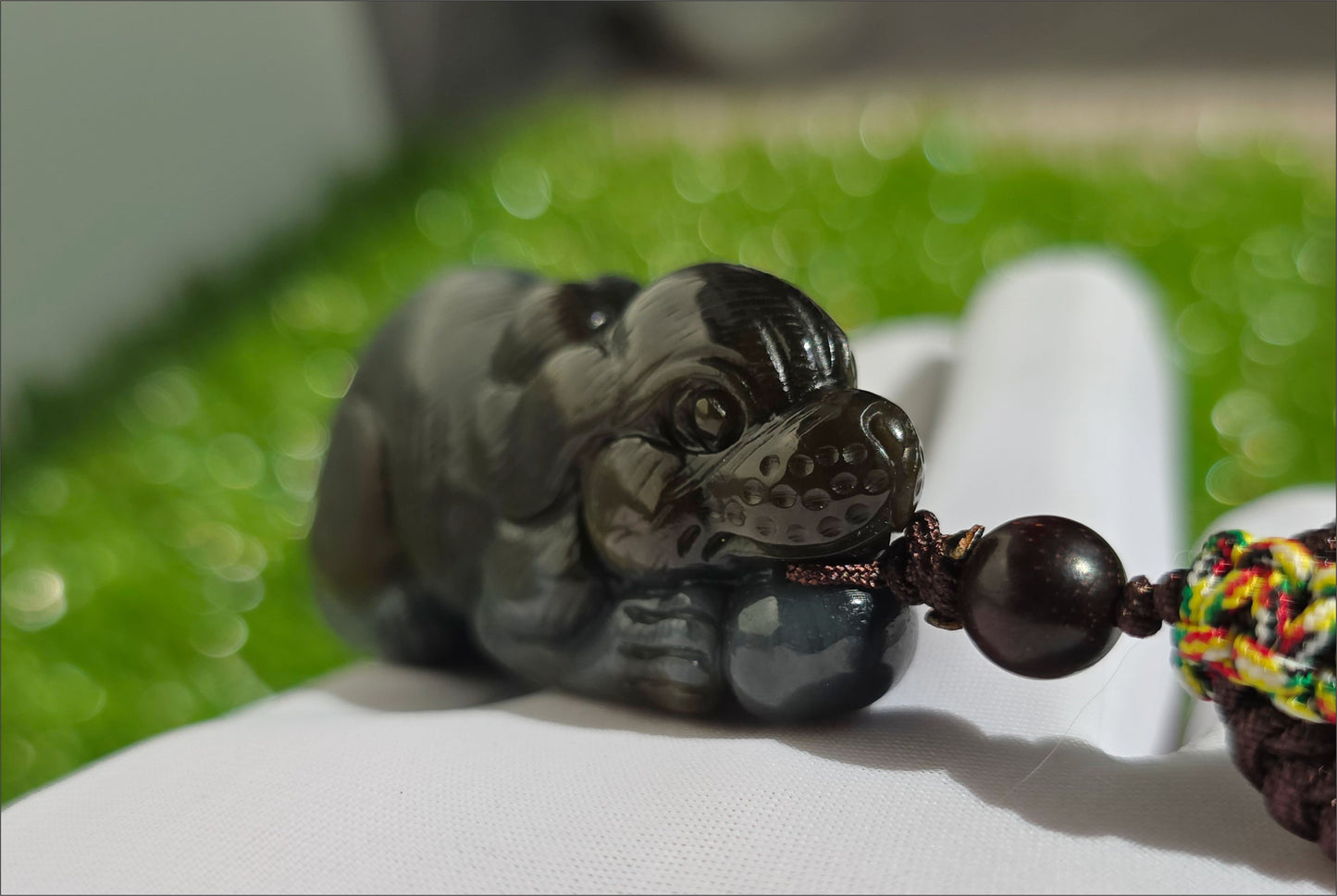 Certified Natural Loulan Nephrite Jade Hand-Carved Dog Handheld, 天然楼兰三色料手工雕刻狗手把件