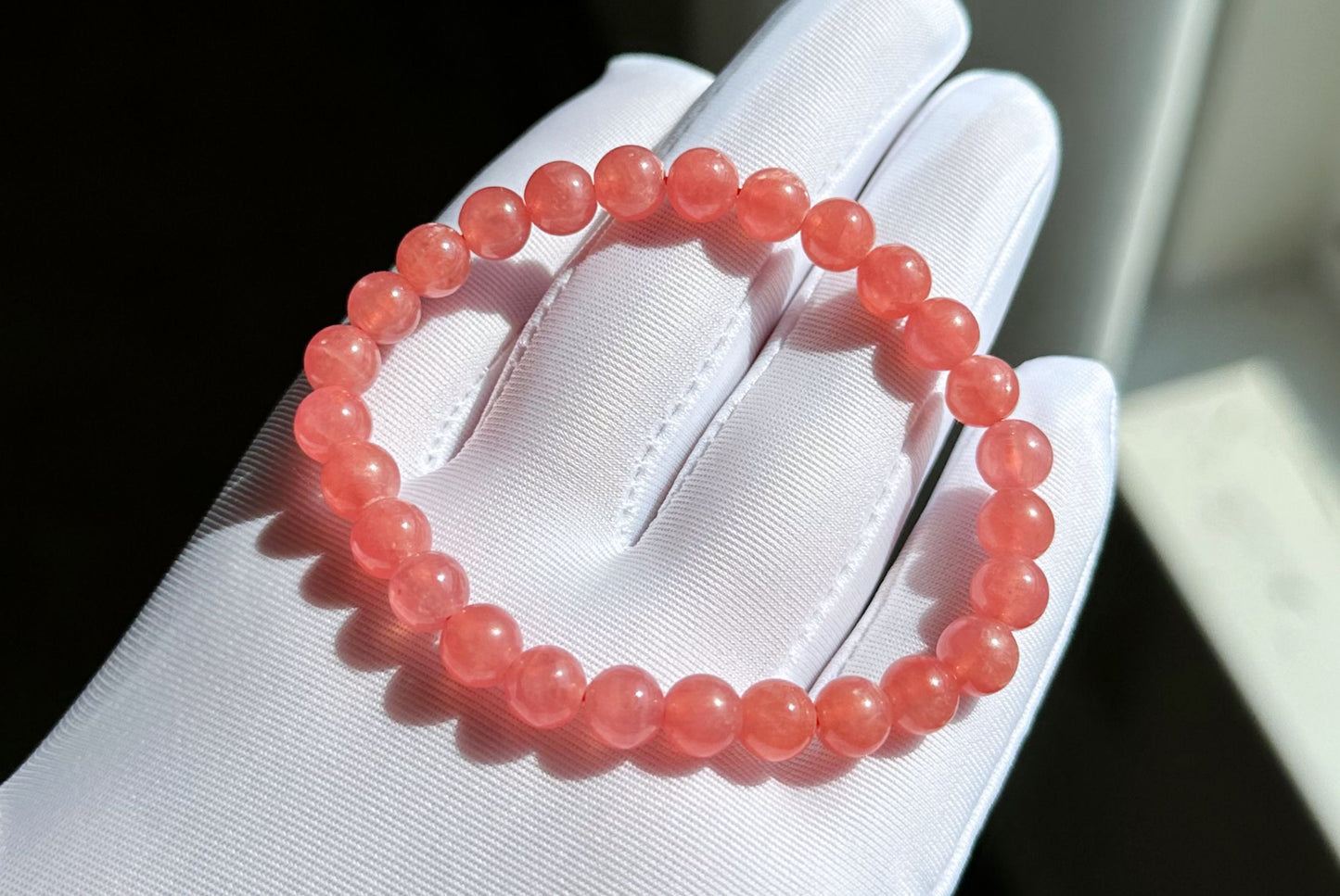 7mm, Certified High Grade Untreated Icy Natural Argentina Rhodochrosite Bracelet, Rhodochrosite bracelet, 天然阿根廷红纹石手串