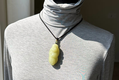 Certified Natural High-Quality Ruoqiang Yellow Nephrite Jade Hand-Carved God of Wealth Pendant, 天然若羌黄口手工雕刻财神吊坠