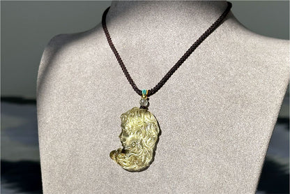 12.648 grams, Natural Top Grade High Clarity Authentic Libyan Desert Glass Tektite Carved Medusa Pendant, 天然透体利比亚陨石雕刻美杜莎吊坠