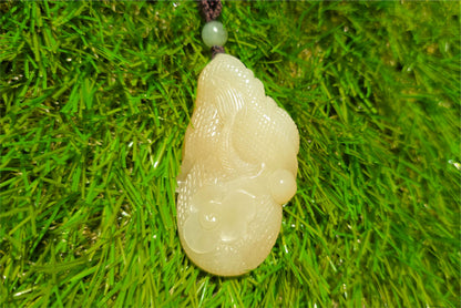 Certified Natural Ruoqiang yellow nephrite jade hand-carved dragon pendant, 天然若羌黄口和田玉手工雕刻龙吊住