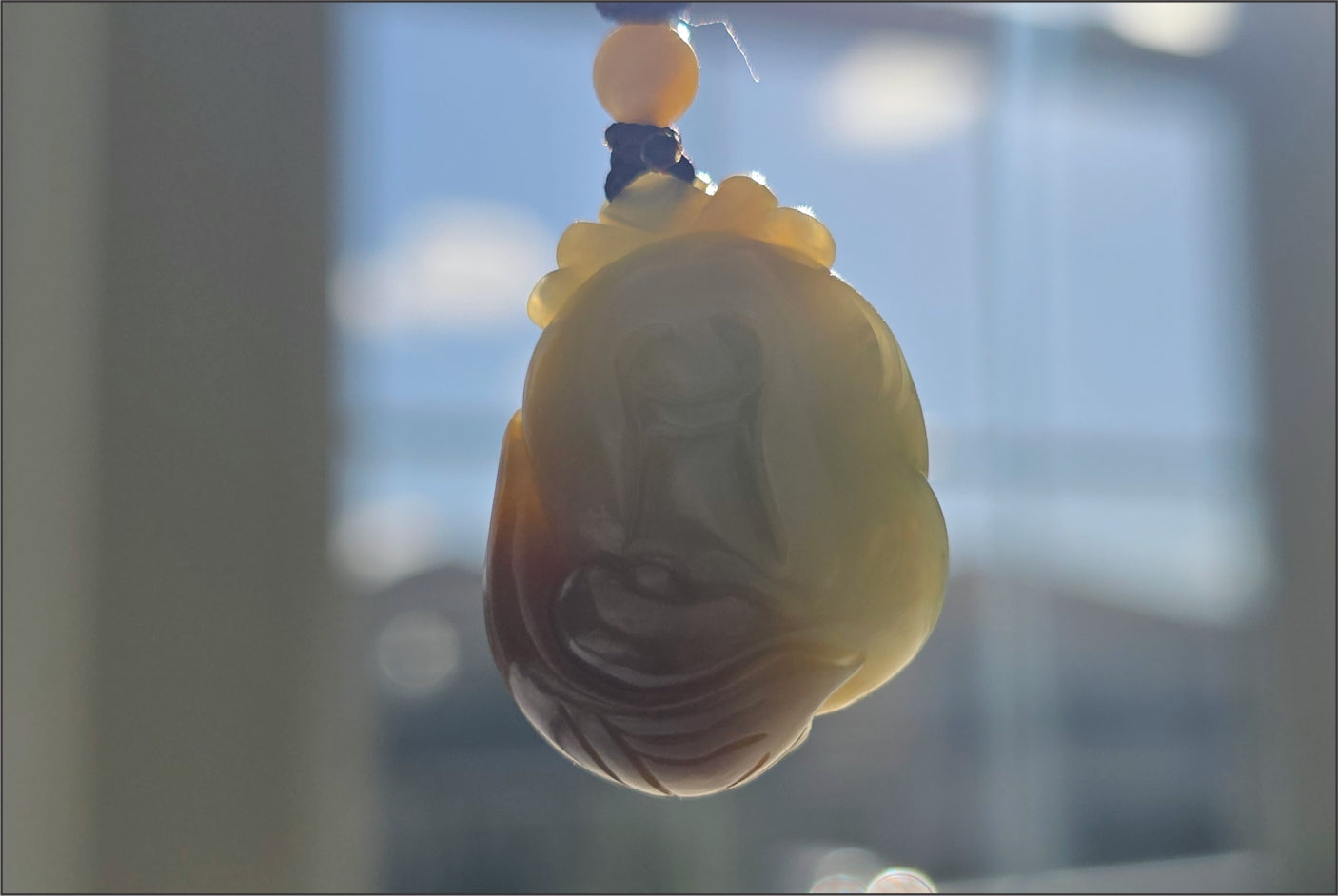 Certified Natural Blue and Sugar Nephrite Jade Hand-Carved Caishen and Buddha  Pendant | Small Handmade Jade God of Wealth | 天然蓝带糖玉手工雕刻财神吊坠