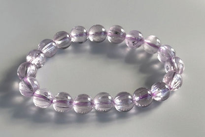 9mm+, Certified Natural High Grade Icy Transparent Cat Eye Kunzite Bracelet, Genuine Kunzite Stretch Bracelet. 天然拉丝猫眼高冰紫锂辉手串