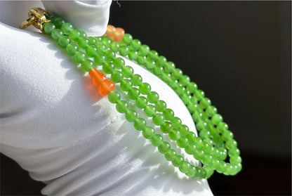 4mm, Certified Natural Apple Green Nephrite Jade Bead Necklace, 正矿苹果绿碧玉项链