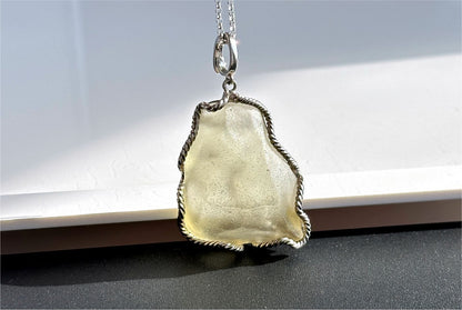 15.642Grams, Natural Authentic Raw Libyan Desert Glass Tektite Silver Wrapped Pendant, 天然利比亚黄金陨石原石吊坠