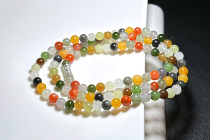 Certified Natural Multi Nephrite Jade, Nanhong Agate and Yellow Agate Beads Necklace, 天然和田玉南红缅黄多宝项链