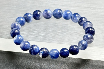 9mm, Certified Rare Find Natural Genuine Blue Dumortierite Beads Bracelet, Dumortierite Crystal Beads Bracelet, 天然收藏级浓郁蓝线石蓝绒发晶手串
