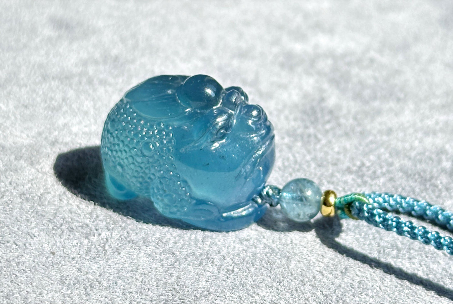 Certified Natural Devil Blue Aquamarine Hand Carved Money Toad Pendant, Aquamarine Pendant, 天然魔鬼蓝海蓝宝手工雕刻金蟾吊坠
