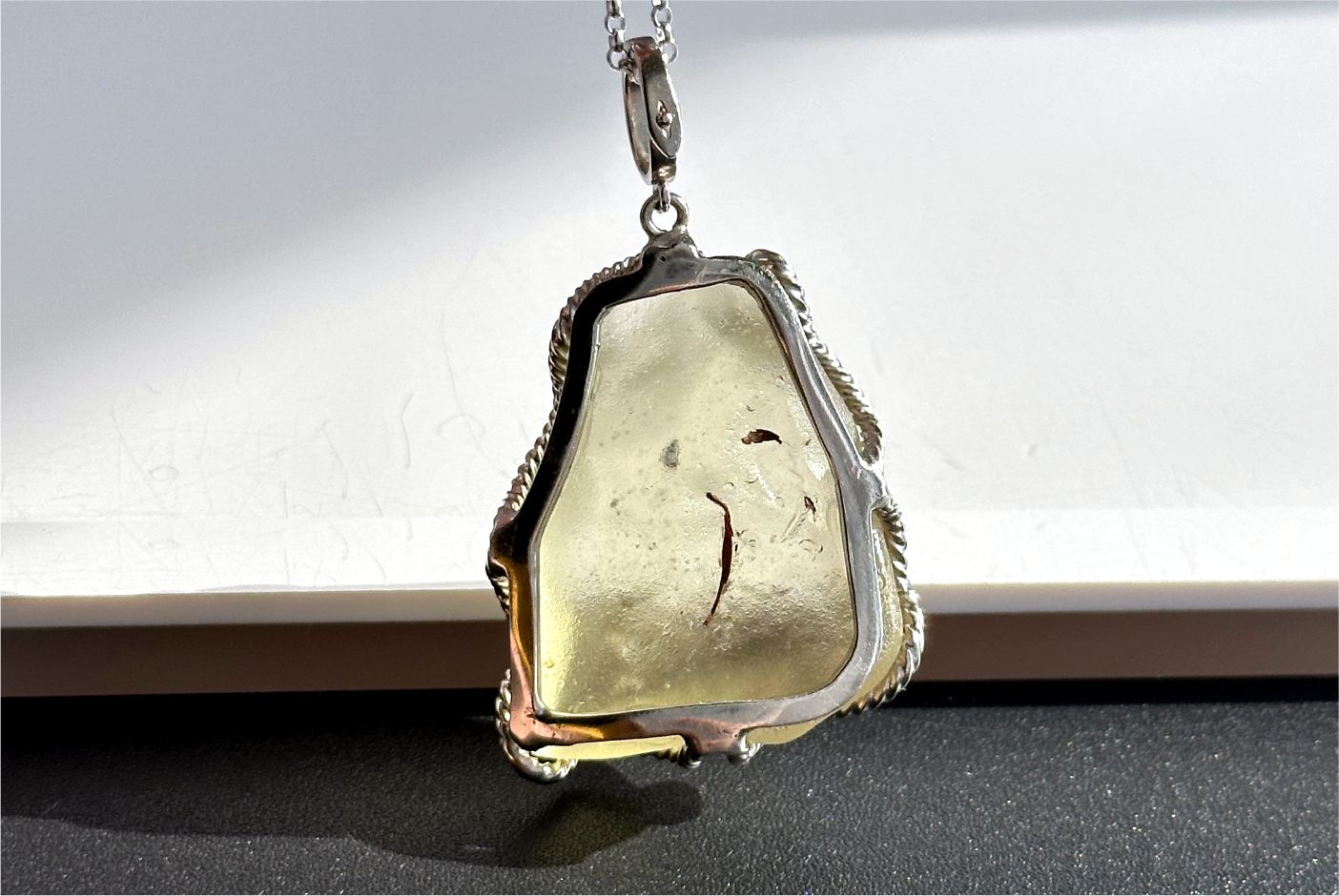 15.642Grams, Natural Authentic Raw Libyan Desert Glass Tektite Silver Wrapped Pendant, 天然利比亚黄金陨石原石吊坠