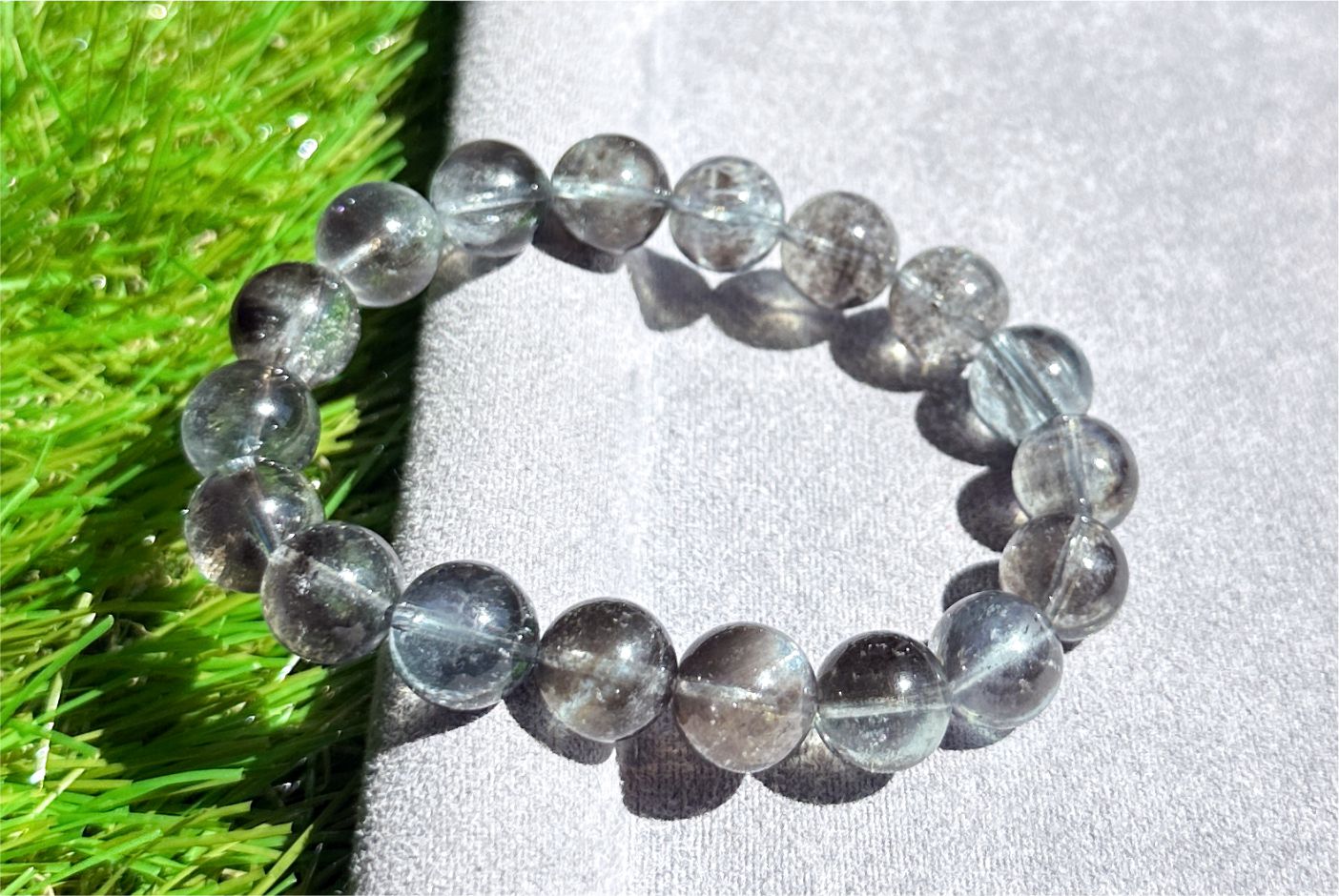 11mm+, Certified Top Grade High Clarity Natural Black Flash Aquamarine Bracelet – Rare Cat’s Eye & Brilliant Sparkle,天然黑云母猫眼黑爆闪海蓝宝手串