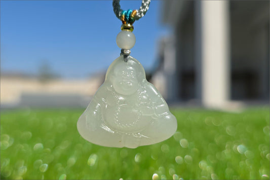 Certified Natural White Nephrite Jade Carved Maitreya Buddha Pendant, 天然青海和田白玉雕刻弥勒佛吊坠