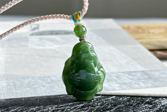 Certified Natural Russia Spinach Green Nephrite Carved God of Wealth Pendant, 天然俄料菠菜绿碧玉财神吊坠