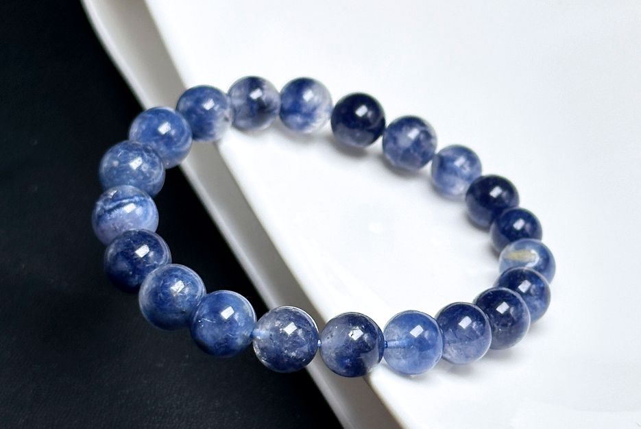 9mm, Certified Rare Find Natural Genuine Blue Dumortierite Beads Bracelet, Dumortierite Crystal Beads Bracelet, 天然收藏级浓郁蓝线石蓝绒发晶手串