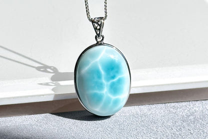 Certified Natural Dominican Blue Larimar pendant, Larimar Pendant, Silver Larimar Pendant, 海纹石纯银吊坠