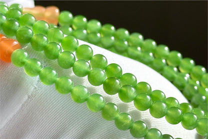 4mm, Certified Natural Apple Green Nephrite Jade Bead Necklace, 正矿苹果绿碧玉项链