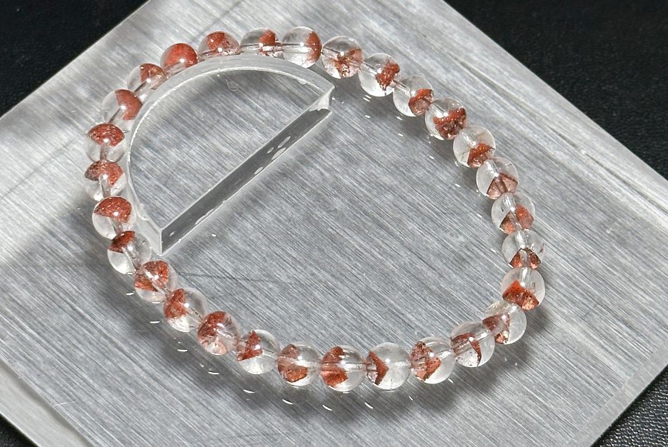 6mm,+ Certified High Grade Pyramid Red Phantom Quartz Bracelet, Red Phantom Quartz Bracelet, 天然毕业级红塔山幽灵手串