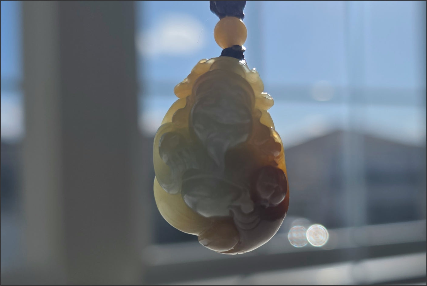 Certified Natural Blue and Sugar Nephrite Jade Hand-Carved Caishen and Buddha  Pendant | Small Handmade Jade God of Wealth | 天然蓝带糖玉手工雕刻财神吊坠