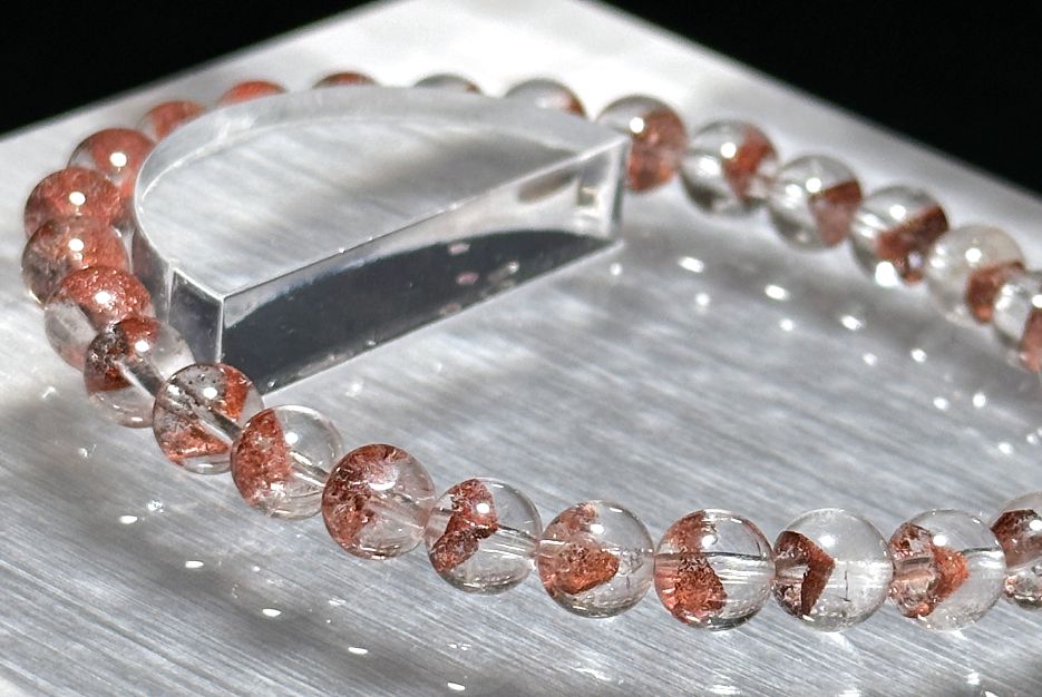 6mm,+ Certified High Grade Pyramid Red Phantom Quartz Bracelet, Red Phantom Quartz Bracelet, 天然毕业级红塔山幽灵手串