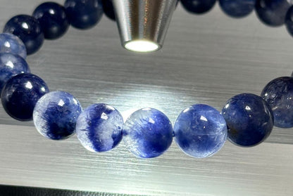 9mm, Certified Rare Find Natural Genuine Blue Dumortierite Beads Bracelet, Dumortierite Crystal Beads Bracelet, 天然收藏级浓郁蓝线石蓝绒发晶手串