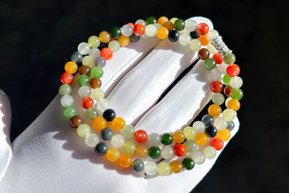 Certified Natural Multi Nephrite Jade, Nanhong Agate and Yellow Agate Beads Necklace, 天然和田玉南红缅黄多宝项链