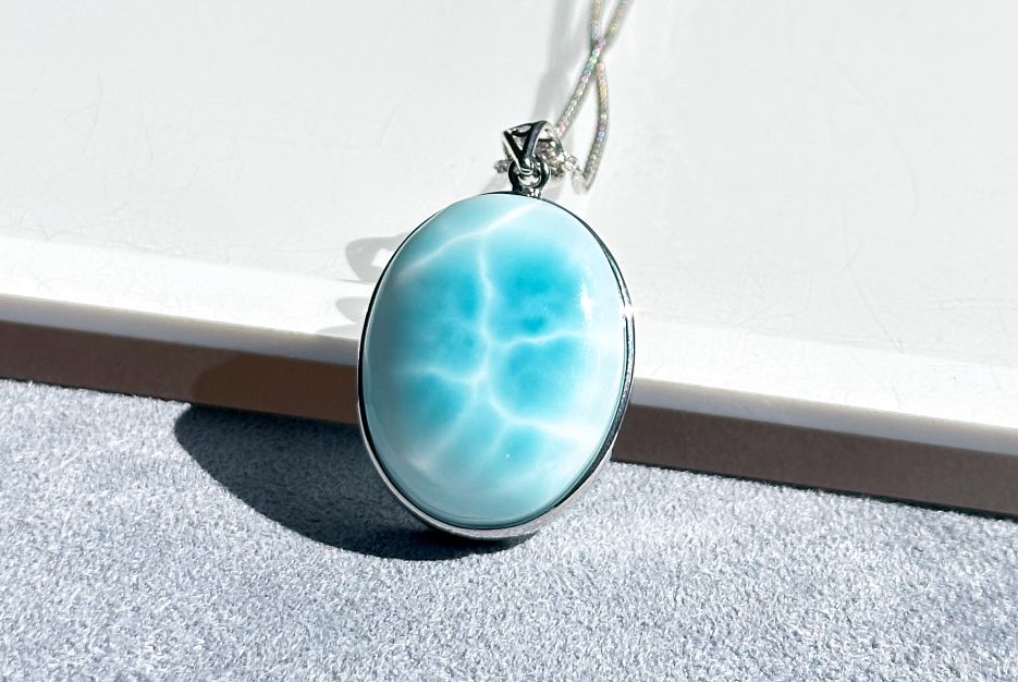 Certified Natural Dominican Blue Larimar pendant, Larimar Pendant, Silver Larimar Pendant, 海纹石纯银吊坠