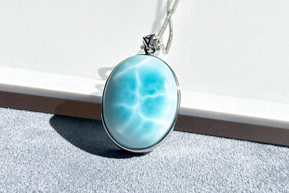 Certified Natural Dominican Blue Larimar pendant, Larimar Pendant, Silver Larimar Pendant, 海纹石纯银吊坠