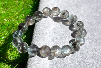 11mm+, Certified Top Grade High Clarity Natural Black Flash Aquamarine Bracelet – Rare Cat’s Eye & Brilliant Sparkle,天然黑云母猫眼黑爆闪海蓝宝手串