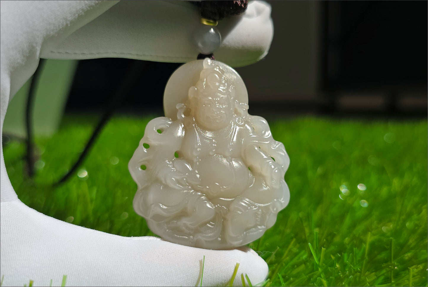 Certified Natural High Quality Lotus Pink Nephrite Jade Carved ellow Dzambhala Pendant, 天然藕粉和田玉雕刻黄财神吊坠