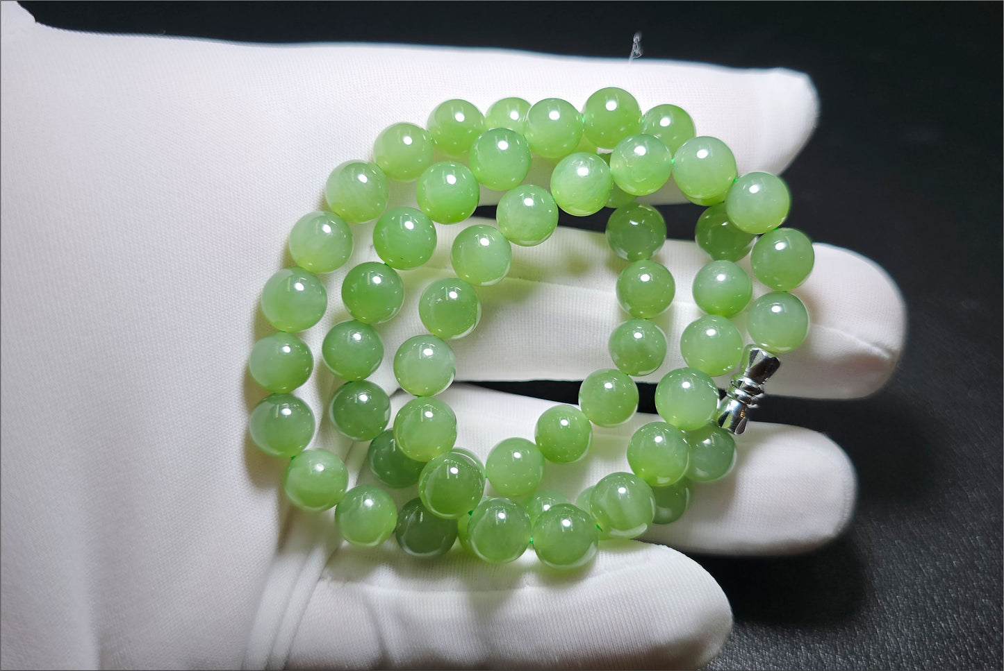 8mm, Certified Natural Siberian Green Nephrite Jade Beads Bracelet, 天然阳绿碧玉项链