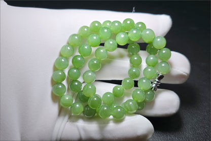8mm, Certified Natural Siberian Green Nephrite Jade Beads Bracelet, 天然阳绿碧玉项链