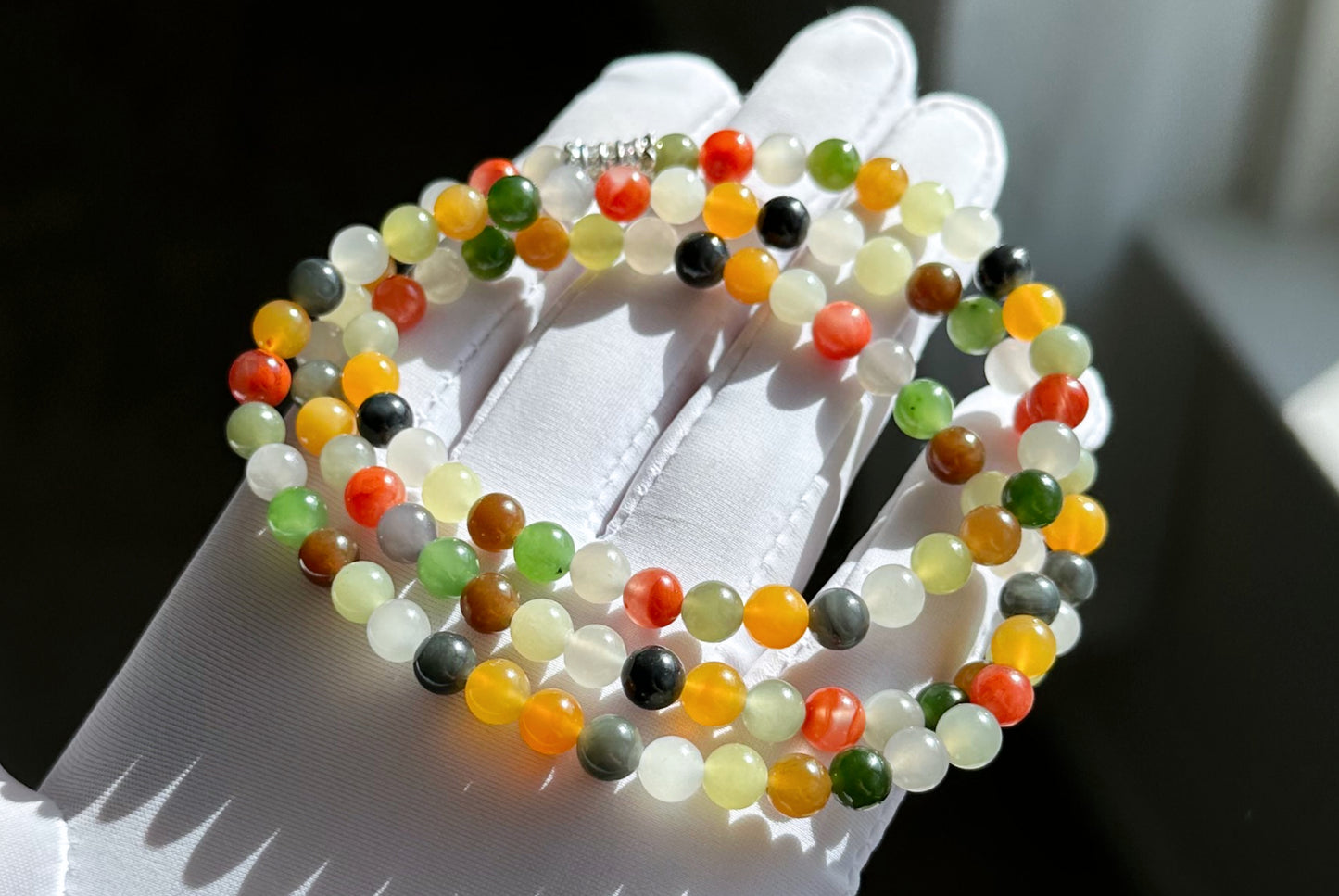 Certified Natural Multi Nephrite Jade, Nanhong Agate and Yellow Agate Beads Necklace, 天然和田玉南红缅黄多宝项链
