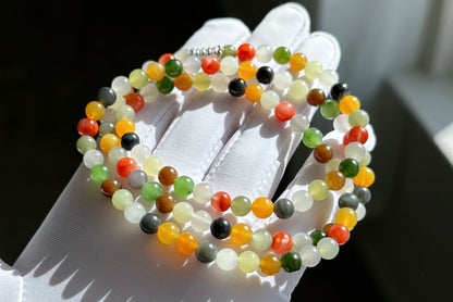 Certified Natural Multi Nephrite Jade, Nanhong Agate and Yellow Agate Beads Necklace, 天然和田玉南红缅黄多宝项链