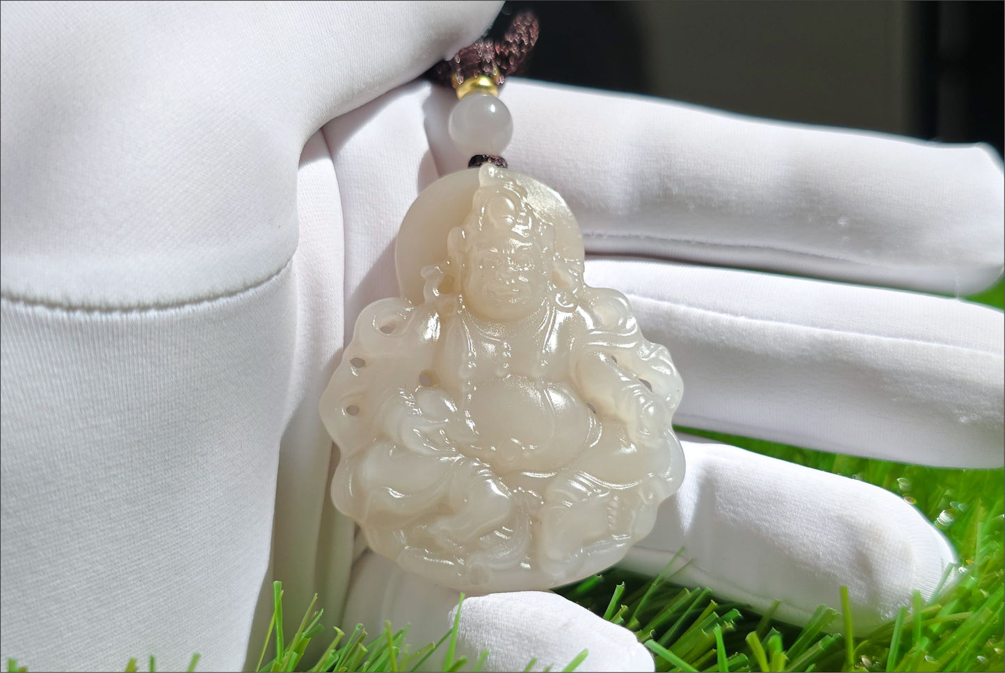 Certified Natural High Quality Lotus Pink Nephrite Jade Carved ellow Dzambhala Pendant, 天然藕粉和田玉雕刻黄财神吊坠